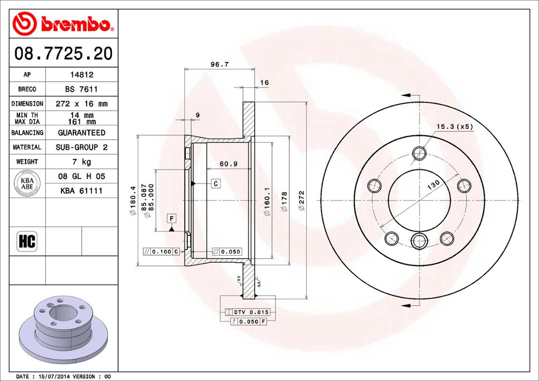 Mercedes Sprinter Brembo Disc Brake Rotor - Rear (272mm) 902423061207